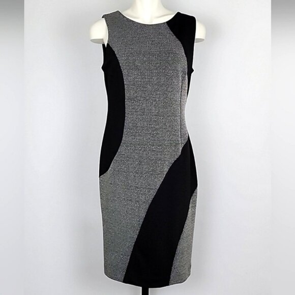 Cleo Sleeveless Dress Black Grey Boat Neckline Knee Length Fitted Size 10 - Picture 1 of 12